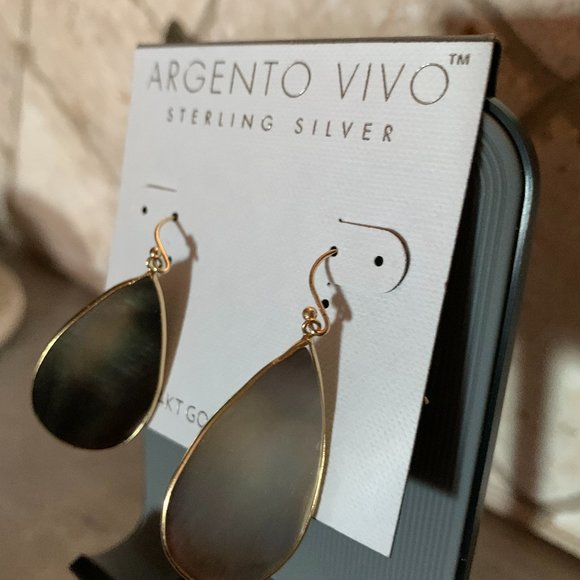 ARGENTO VIVO Sterling Silver 14KT Gold Plated Abalone Mother-of-Pearl Earrings - Picture 4 of 6